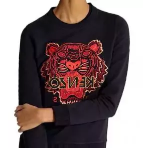 kenzo sweat col rond broderie devant coton red tiger
